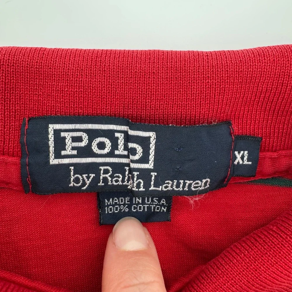 Vintage Polo by Ralph Lauren Polo Shirt XL Red Green Striped Crest Logo USA Made